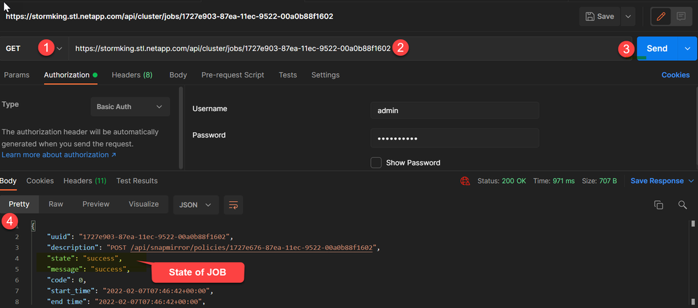 Job call - Returns Status of POST call - only for asynchronous job