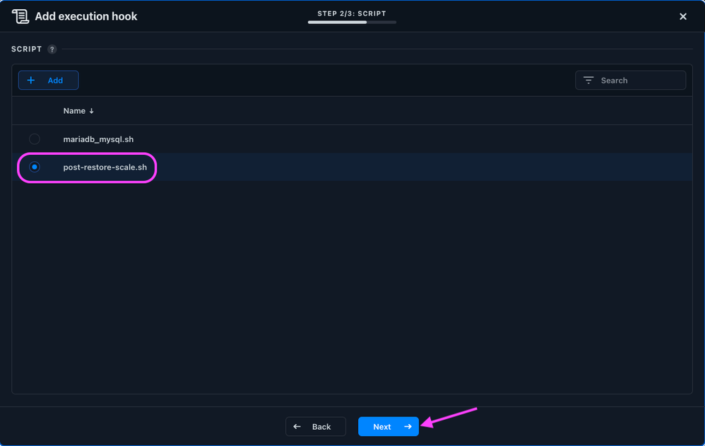 Figure 6: Selecting the hook script.