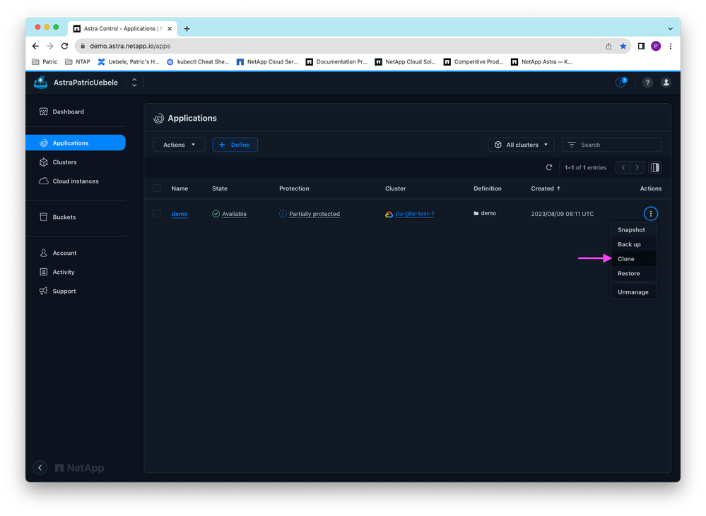 Figure 9: Starting live clone of demo application.