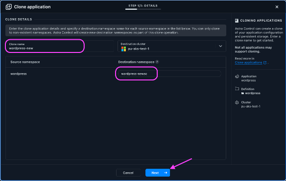 Figure 3: Providing clone and namespace name.