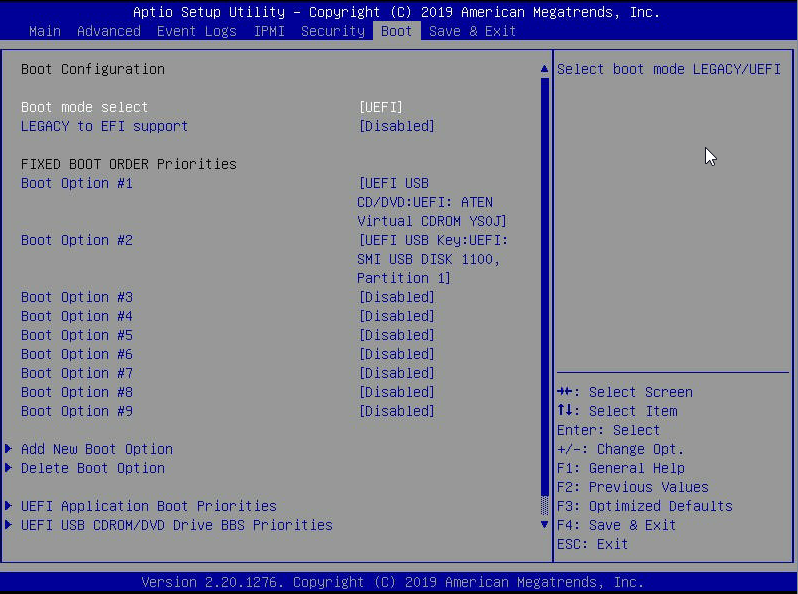 BIOS boot settings