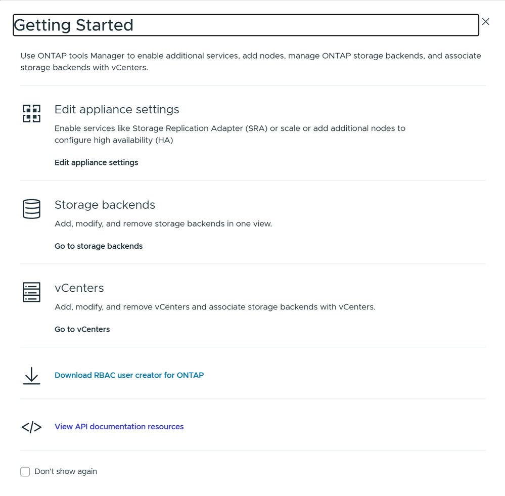 Screenshot of getting started page