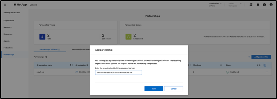 Enter partner organizational id