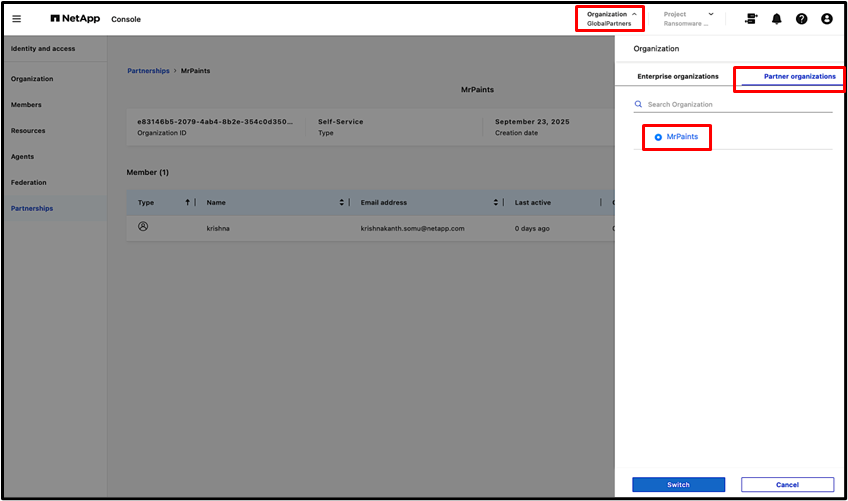 Partnership context switching