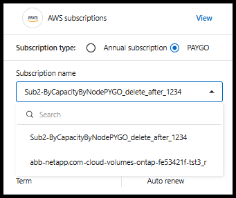 Select subscription name PAYGO bills to