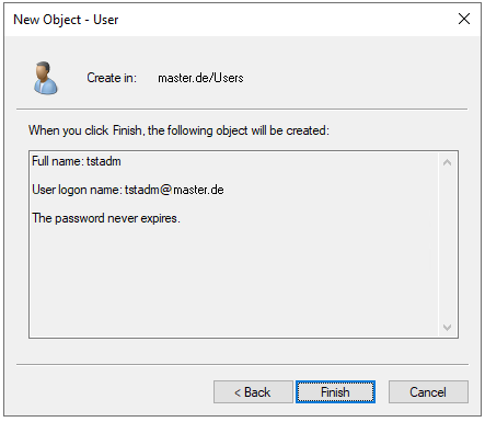 Summary of user “tstadm”