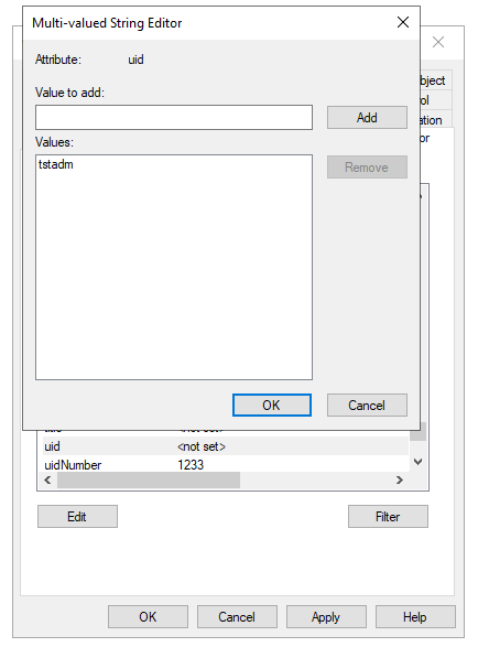 Setting the "uid" field to "tstadm"