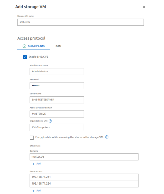 SVM CIFS configuration