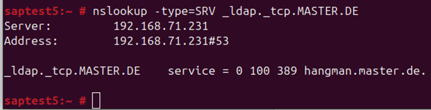 DNS test for LDAP service “MASTER.DE”