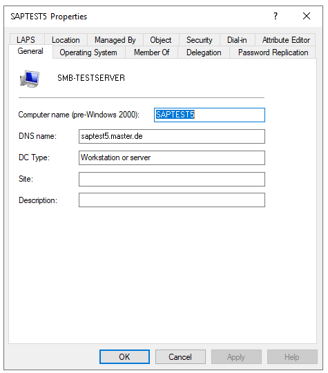 Appearance of the Linux server inside Microsoft Active Directory
