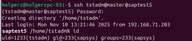 UID and GID settings of user “tstadm”