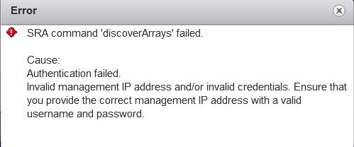 Cannot add Cluster to SRA Arrays Manager - NetApp Community